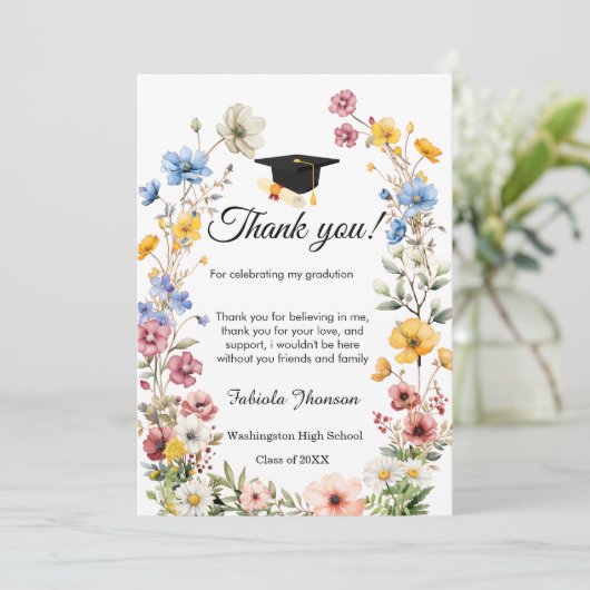 Boho WIldflower afstuderen foto dank u Kaart (Staand voorkant)