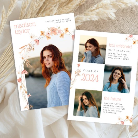 Boho Wildflower Afstuderen Fotouitnodiging Kaart