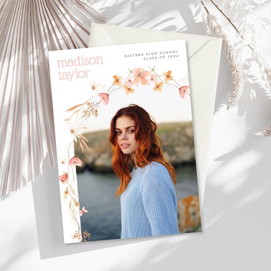 Boho Wildflower Afstuderen Fotouitnodiging Kaart