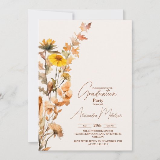 Boho Wildflower Afstuderen Kaart (Voorkant)