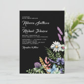 Boho Wildflower All in One Black Wedding Kaart (Staand voorkant)