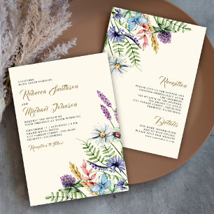 Boho Wildflower All in One Cream Wedding Kaart