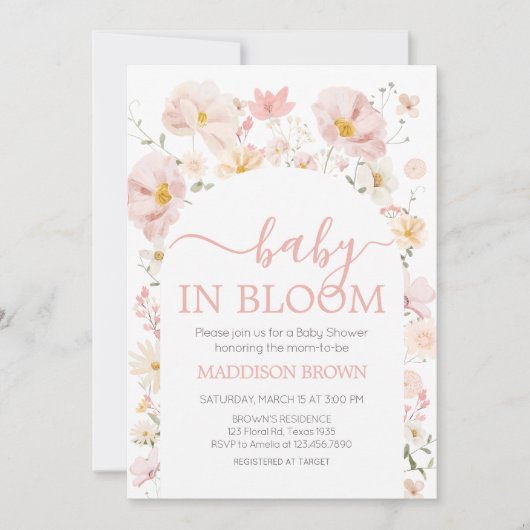Boho Wildflower Arch Baby in Bloom Baby shower Kaart (Voorkant)