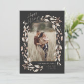 Boho Wildflower Arch Foto Kerstmis Feestdagenkaart (Staand voorkant)