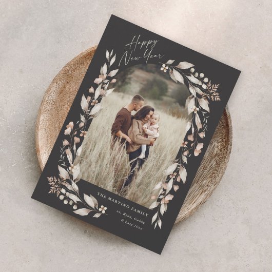 Boho Wildflower Arch Foto Nieuwjaar Feestdagenkaart