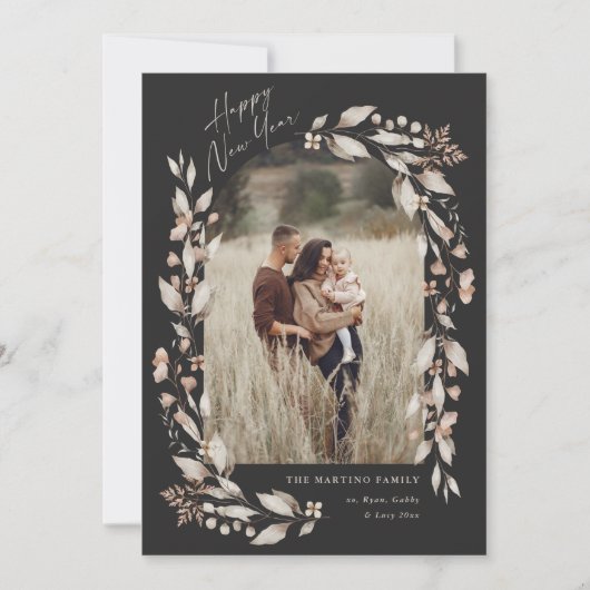 Boho Wildflower Arch Foto Nieuwjaar Feestdagenkaart (Voorkant)