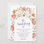 Boho Wildflower Arch Marine Blauw Wit Huwelijk Kaart (Voorkant)