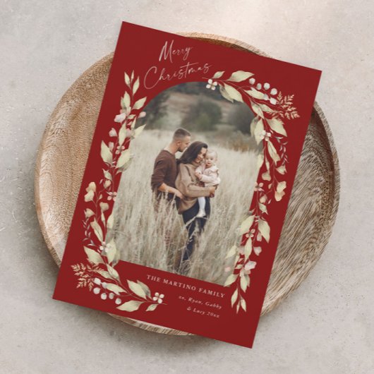 Boho Wildflower Arch Photo Christmas Feestdagenkaart