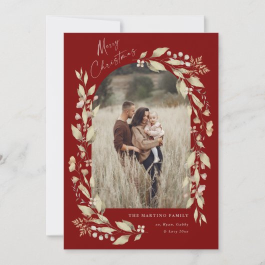 Boho Wildflower Arch Photo Christmas Feestdagenkaart (Voorkant)