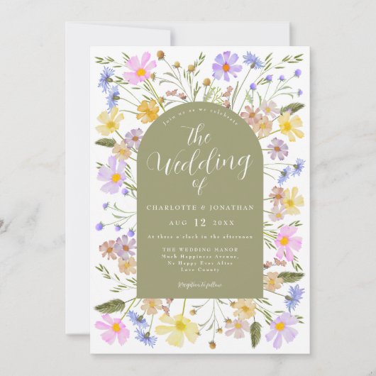 Boho Wildflower Arch Spring Wedding Uitnodiging (Voorkant)