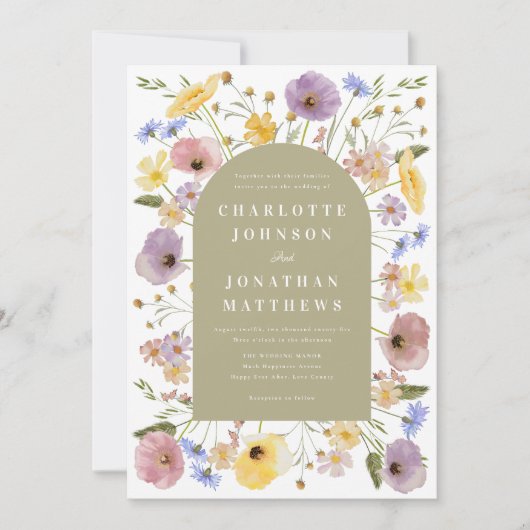 Boho Wildflower Arch Spring Wedding Uitnodiging (Voorkant)