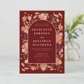 Boho Wildflower Arch Terracotta Fall Wedding Kaart (Staand voorkant)