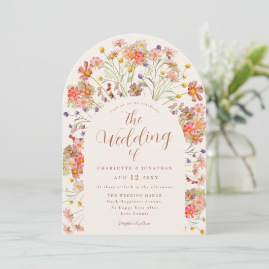 Boho Wildflower Arch Terracotta Fall Wedding Kaart (Staand voorkant)