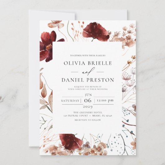 Boho Wildflower Autumn All in One QR Code Wedding Kaart (Voorkant)