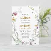 Boho Wildflower Baby 1e Verjaardagsuitnodiging Kaart (Staand voorkant)