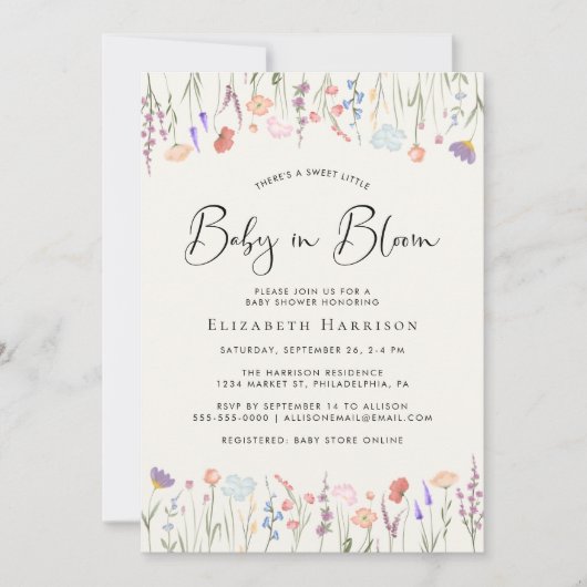 Boho Wildflower Baby in Bloom Cream Baby shower Kaart (Voorkant)