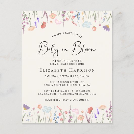 Boho Wildflower Baby in Bloom Douche Uitnodiging (Voorkant)