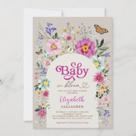 Boho Wildflower Baby in Bloom Girl Shower Kaart (Voorkant)