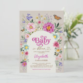 Boho Wildflower Baby in Bloom Girl Shower Kaart (Staand voorkant)