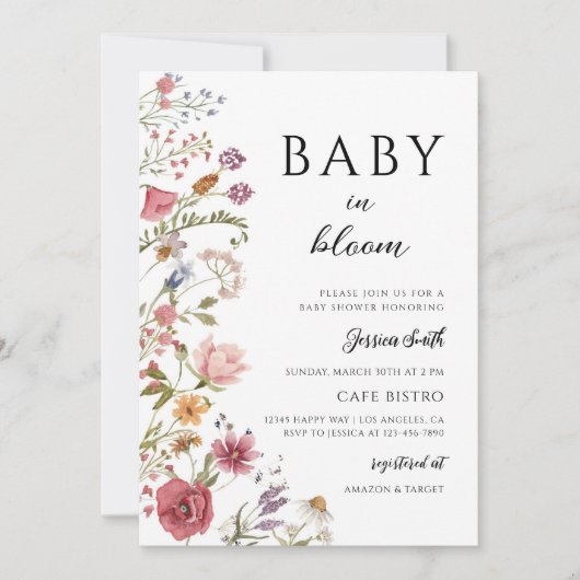 Boho Wildflower Baby in Bloom Kaart (Voorkant)