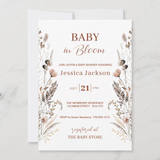 Boho Wildflower Baby in Bloom Kaart (Voorkant)