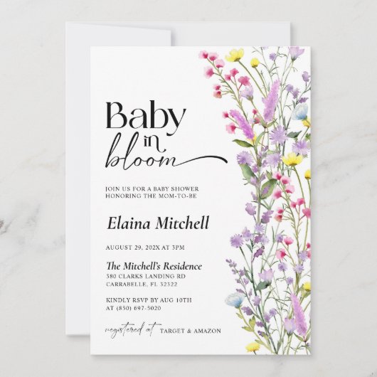 Boho Wildflower Baby in Bloom Shower Floral Kaart (Voorkant)