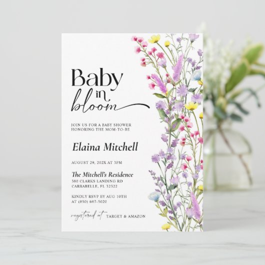 Boho Wildflower Baby in Bloom Shower Floral Kaart (Staand voorkant)