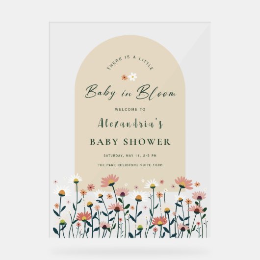 Boho Wildflower Baby in Bloom Shower Welkom Acryl Bord (Voorkant)