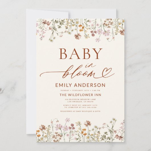 Boho Wildflower Baby in het Baby shower Bloom Kaart (Voorkant)