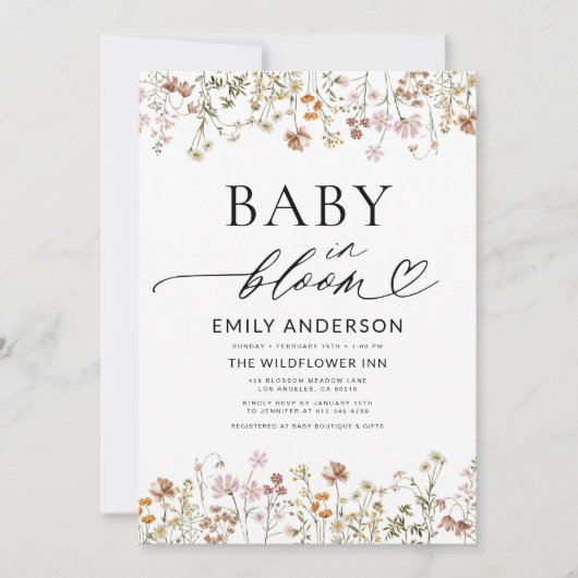 Boho Wildflower Baby in het Baby shower Bloom Kaart (Voorkant)