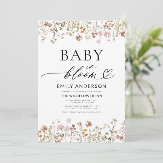 Boho Wildflower Baby in het Baby shower Bloom Kaart (Staand voorkant)