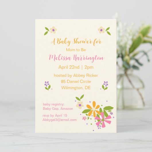 Boho Wildflower Baby Meisje Douche Uitnodiging (Staand voorkant)