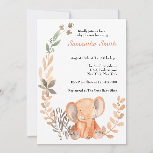 Boho Wildflower Baby Olifant Baby shower Kaart (Voorkant)