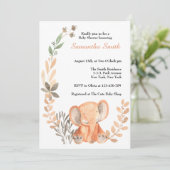Boho Wildflower Baby Olifant Baby shower Kaart (Staand voorkant)