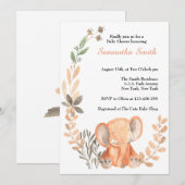 Boho Wildflower Baby Olifant Baby shower Kaart (Voorkant / Achterkant)