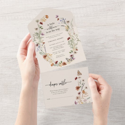Boho Wildflower Baby shower All in One Invite All In One Uitnodiging (Afscheurbaar)