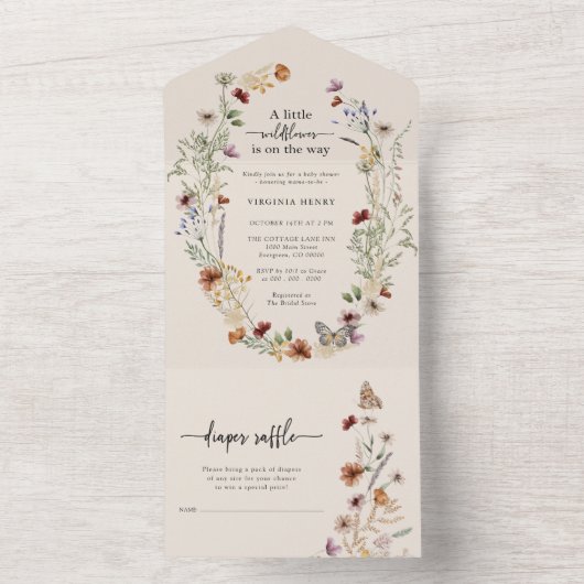 Boho Wildflower Baby shower All in One Invite All In One Uitnodiging (Binnen)