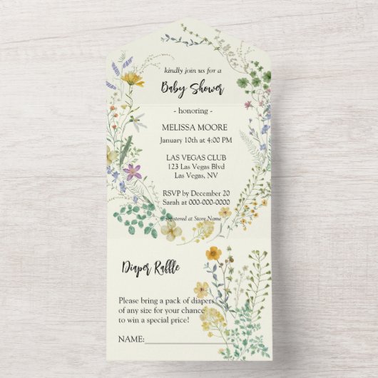 Boho Wildflower Baby shower All In One Uitnodiging (Binnen)