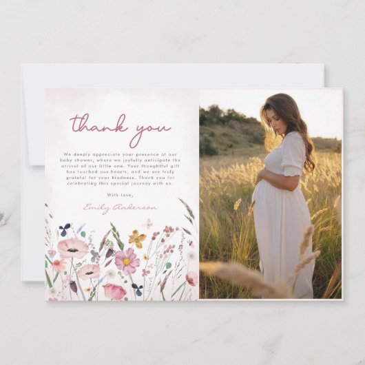 Boho Wildflower Baby shower Bedankkaart (Voorkant)