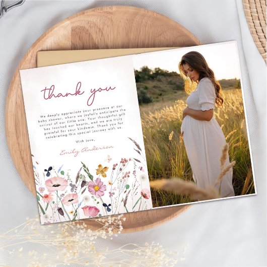 Boho Wildflower Baby shower Bedankkaart