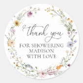 Boho Wildflower Baby shower Favor Ronde Sticker (Voorkant)
