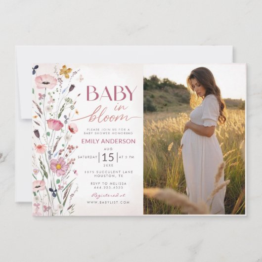 Boho Wildflower Baby shower Foto Kaart (Voorkant)