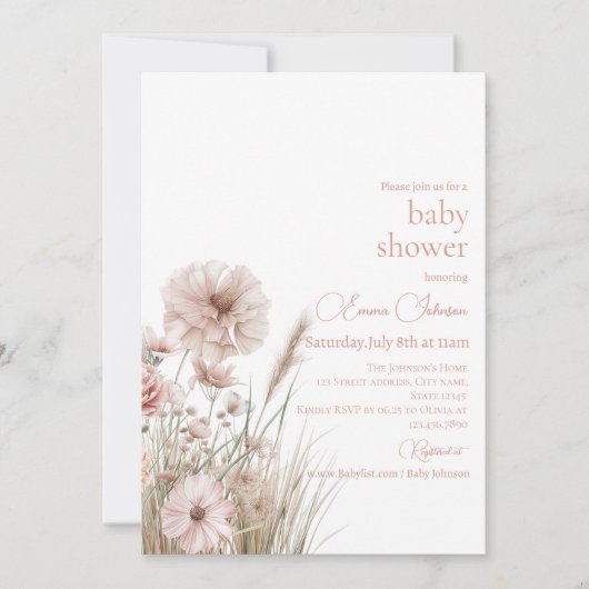 Boho Wildflower Baby Shower Invitation Kaart (Voorkant)