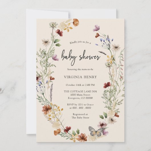 Boho Wildflower Baby shower Kaart (Voorkant)