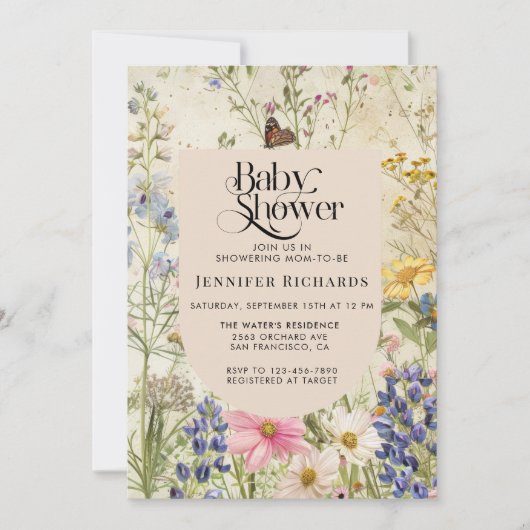Boho  Wildflower Baby shower Kaart (Voorkant)