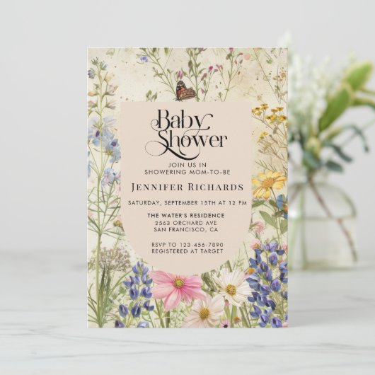 Boho  Wildflower Baby shower Kaart (Staand voorkant)