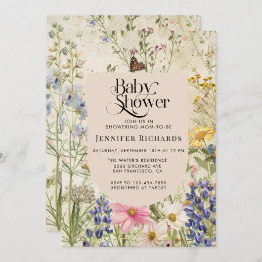 Boho Wildflower Baby shower Kaart (Voorkant / Achterkant)