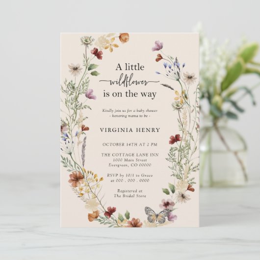 Boho Wildflower Baby shower Kaart (Staand voorkant)