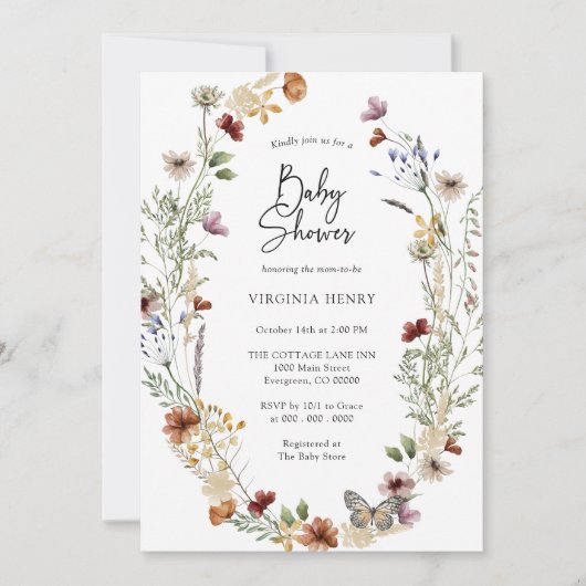 Boho Wildflower Baby shower Kaart (Voorkant)