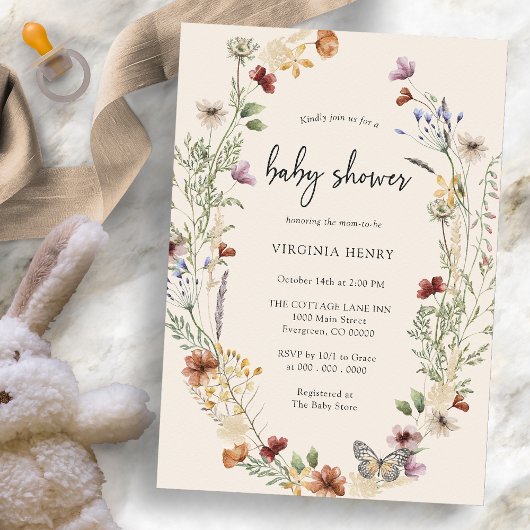 Boho Wildflower Baby shower Kaart
